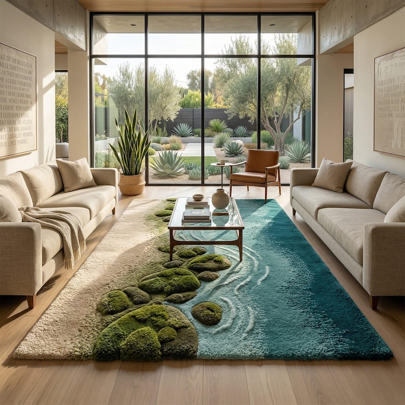 Hand Tufted River Rug, Nature Inspired Moss Green Modern Wool Area Rug ...