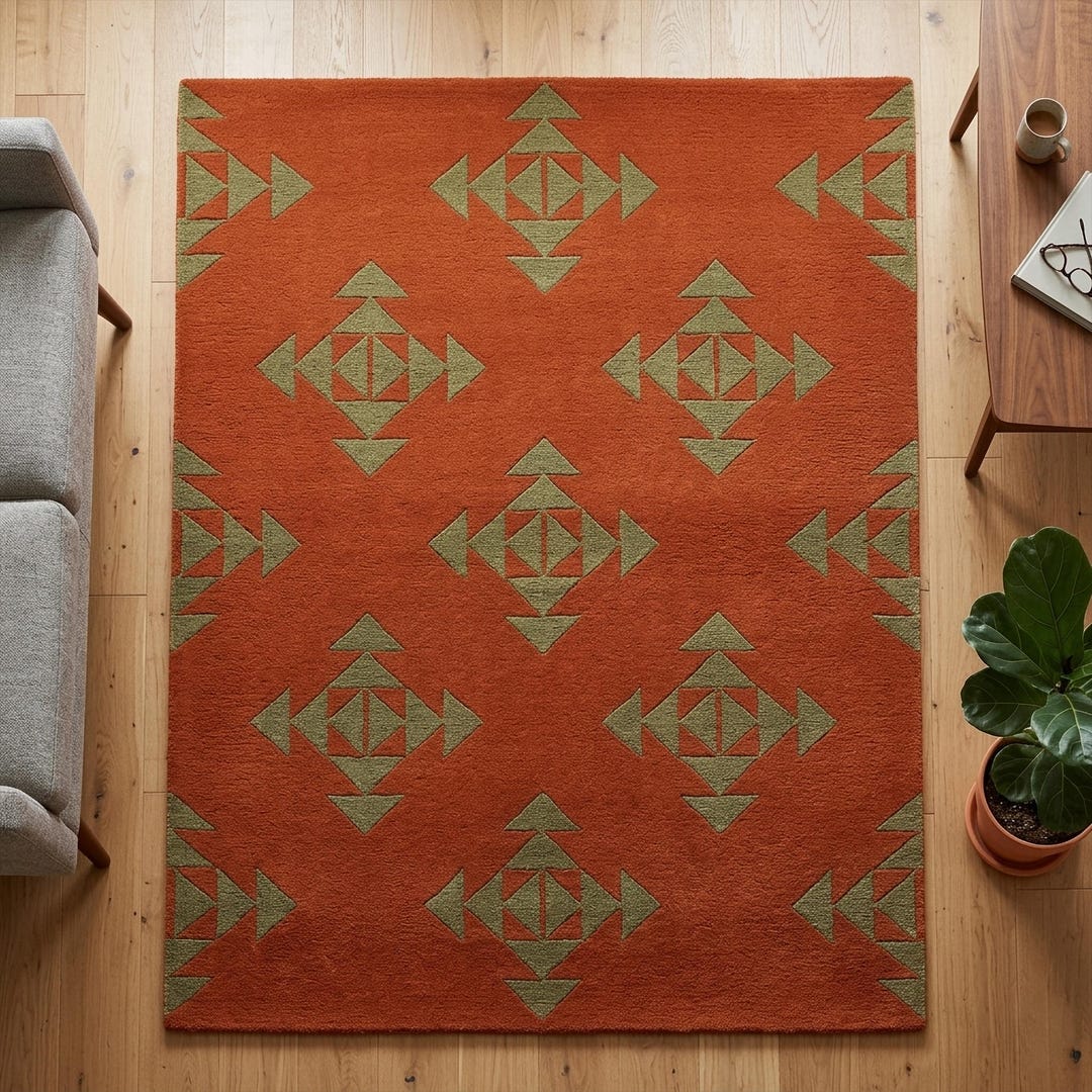 Rust And Olive Rug Hand Tufted Wool Rug, Rust Olive Geometric Area Living Room Rugs - Etsy