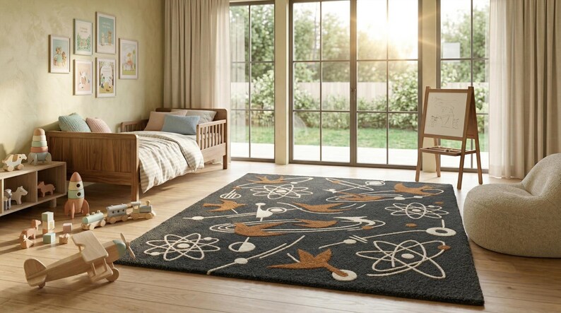 Atomic Fallout Rug Atomic Bird Wool Rug, Hand Tufted Charcoal Ivory Modern Area Rugs for ...