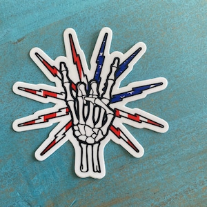 Skeleton line hand lineman rock on sticker