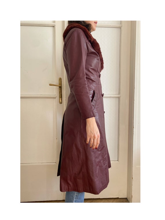 Vintage Cherry Red Genuine Leather Coat for Women… - image 6