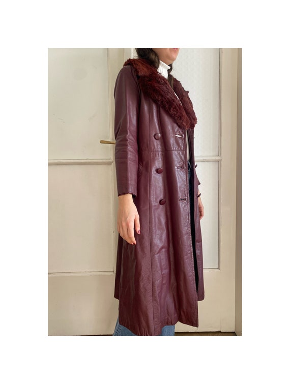 Vintage Cherry Red Genuine Leather Coat for Women… - image 3