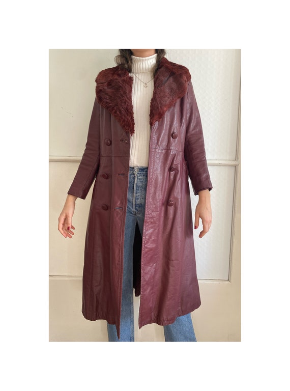 Vintage Cherry Red Genuine Leather Coat for Women… - image 2