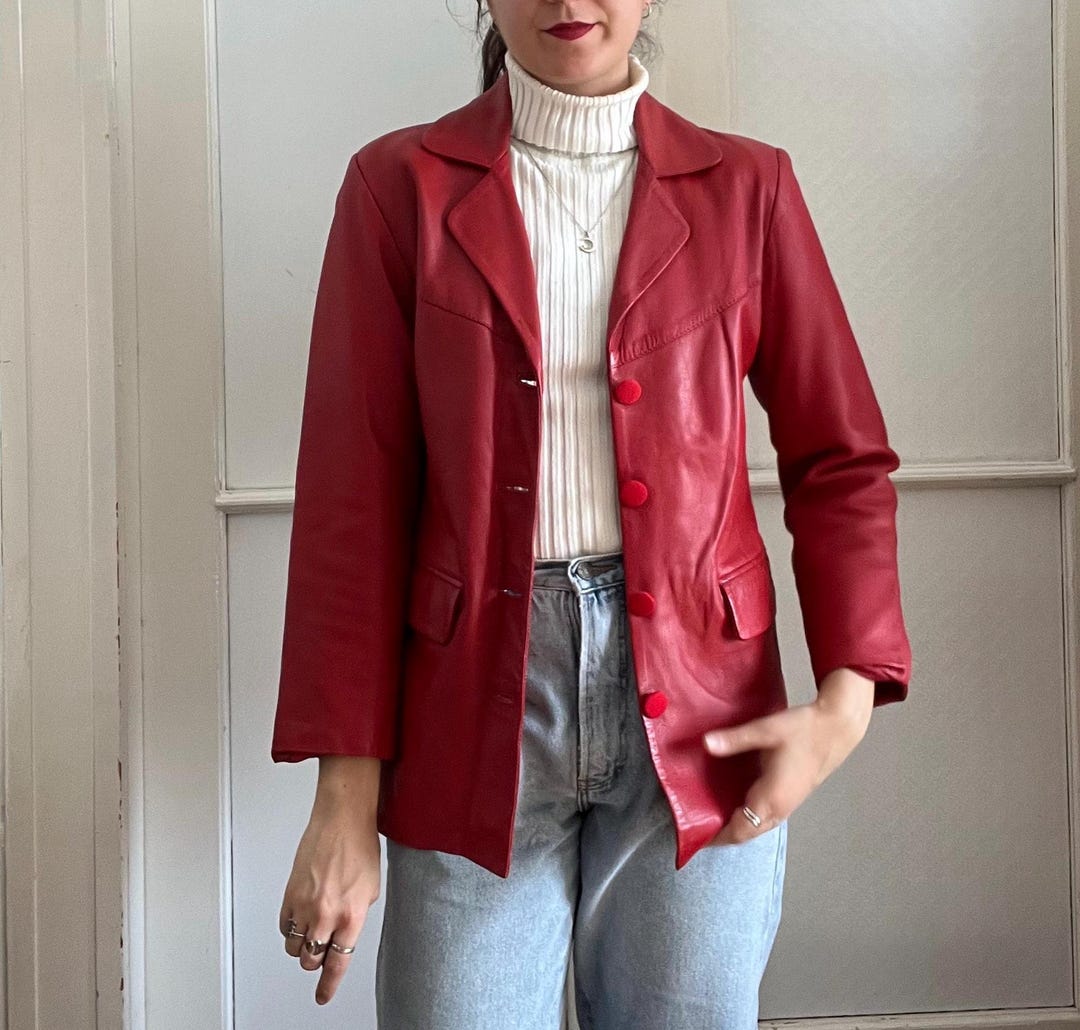 Vintage Lederjacke in Rot Größe XS Taillierte Rote Weiche