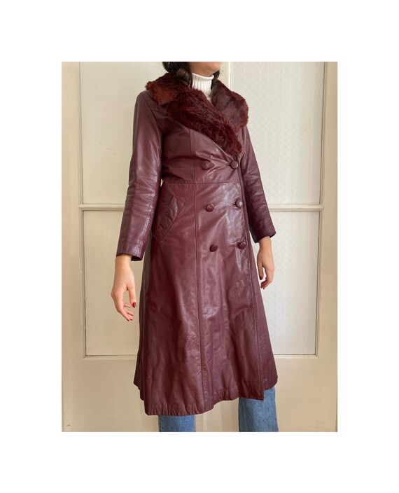 Vintage Cherry Red Genuine Leather Coat for Women… - image 4