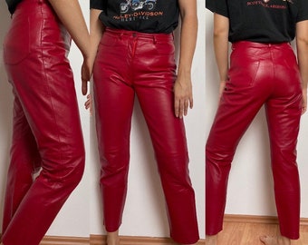 Pantalones de cuero YSL vintage en cuero genuino rojo