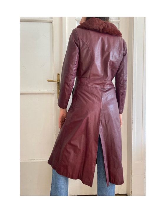 Vintage Cherry Red Genuine Leather Coat for Women… - image 5