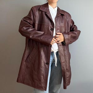 Vintage Leather Jacket in Burgundy Red - Size L-XL - Unisex rED Genuine Leather Coat - Classic Minimalist Streetwear Style