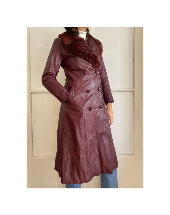 Vintage Cherry Red Genuine Leather Coat for Women… - image 1