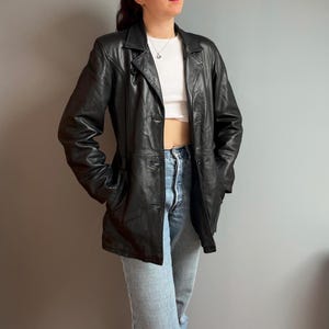 Vintage Black Leather Blazer - Size M-L - Made in Italy Black Soft Genuine Leather Coat Minimalist Style