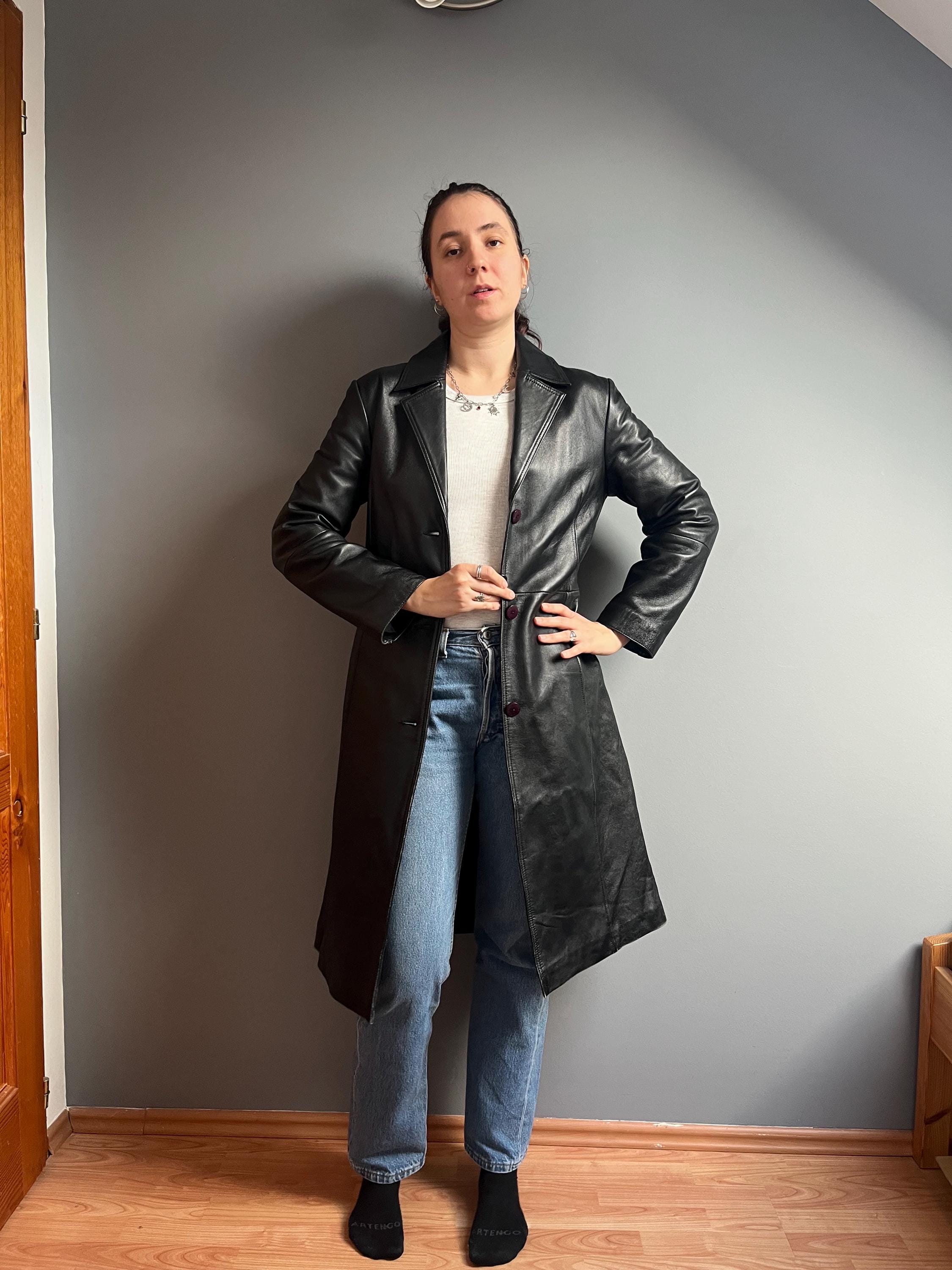 ジャケット・アウター vintage real leather trench coat Womens Leather Trench Coat Silver S-M? Long Lambskin Vintage 70s