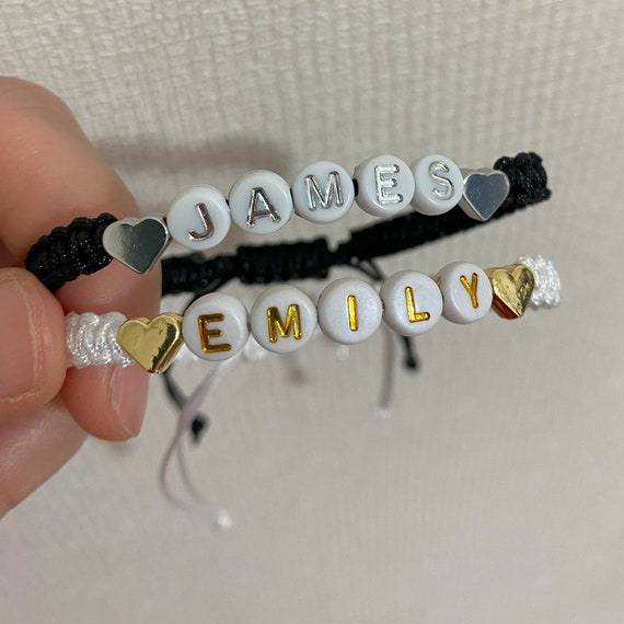 Couple Gold/Silver Name Bracelets, Set of Heart Name Bracelets, Gift for  her, Matching Name Bracelet, Gift for him/her
