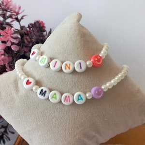 Personalized Bracelets for Mom/Child, Set of 2 name bracelets, Mama Mini Braceclet Primary School Gift, First Day of Kindergarten
