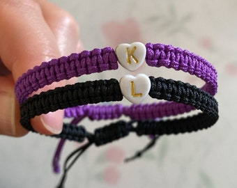 Pulseras de cuentas de corazón personalizadas para parejas, Juego de 2 pulseras con iniciales, Pulsera a juego, Regalo para ella/él