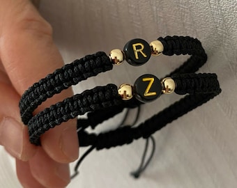 Set of 2 Custom Couple Initial Bracelets - Personalized partners bracelets - Matching Couple Bracelets - Boyfriend Girlfriend Bracelet