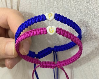 Personalized heart bead bracelets for couples, Set of 2 initials bracelets, Lover bracelet, Gift for her/him