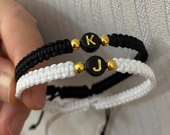 Set of 2 Custom Couple Initial Bracelets - Personalized partners bracelets - Matching Couple Bracelets - Boyfriend Girlfriend Bracelet