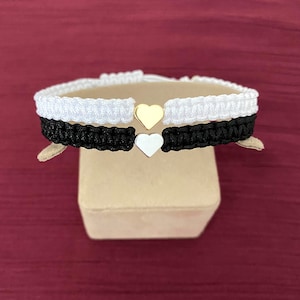 Gold heart bracelet, Silver heart bracelet, Set of 2 heart bracelet, Matching couple bracelet, Adjustable lover bracelet