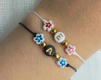 Personalized initial bracelets letter and flower, Initials bracelet, Gift for her, Gift for school friends