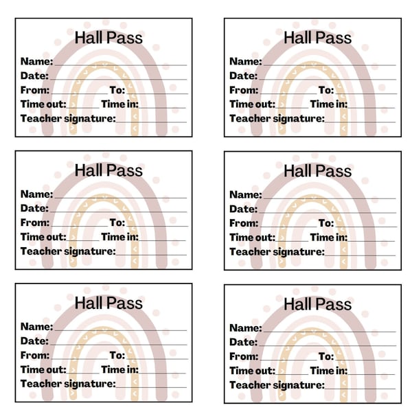UPDATED DIGITAL DOWNLOAD Rainbow boho hall passes with time