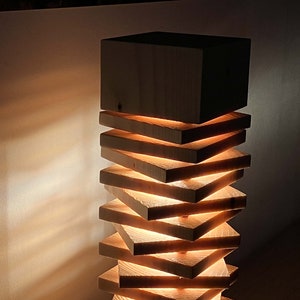 Modern stylish wooden floor lamp for a cozy living room