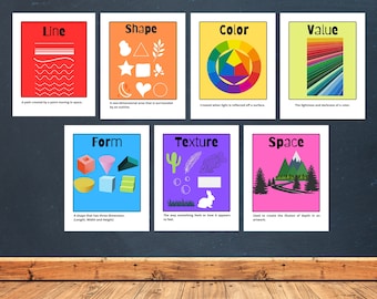 Elements of Art  Poster Set of 7, Elements of Art Bundle, Art Classroom Wall Decor , Art Teacher Bulletin Board, Teacher Printable
