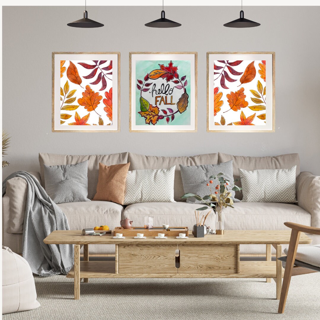 Autumn Printable Art, Set of 3, Crisp Fall Vibes, Fall Leaf Wall Art ...