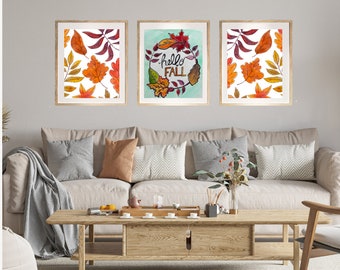 Autumn Printable Art, Set of 3, Crisp Fall Vibes, Fall Leaf Wall Art,  Fresh Fall Prints, Pops of Fall Color, Fall Decor, Autumn Decor