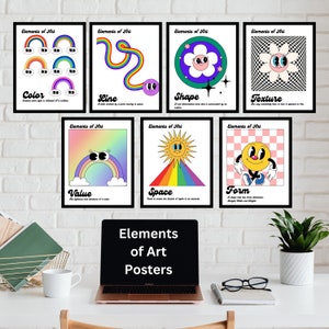 Elements of Art Poster Set of 7, Elements of Art Bundle, Art Classroom Wall Decor , Art Teacher Bulletin Board, Teacher Printable