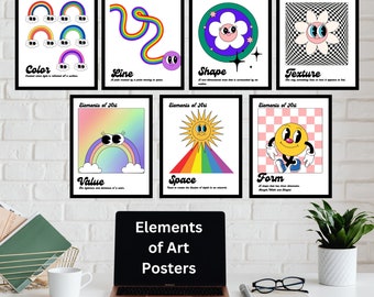 Elements of Art Poster Set of 7, Elements of Art Bundle, Art Classroom Wall Decor , Art Teacher Bulletin Board, Teacher Printable