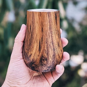 Snute Double-wall Stainless Steel Whiskey Glasses - Stemless Whiskey Nosing Glass - Gift for Whiskey Lover (Wood)