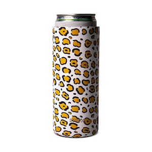 Snute 2-in-1 Slim Can Cooler & Tumbler | Stainless Steel Insulator for Seltzers Beer Soda and Energy Drinks | 12oz Skinny Coozie (Cheetah)
