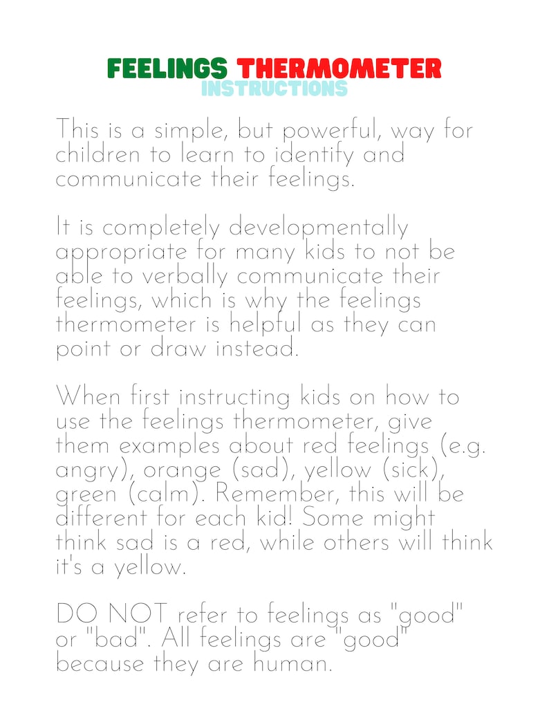 Feelings Thermometer Worksheet - Etsy