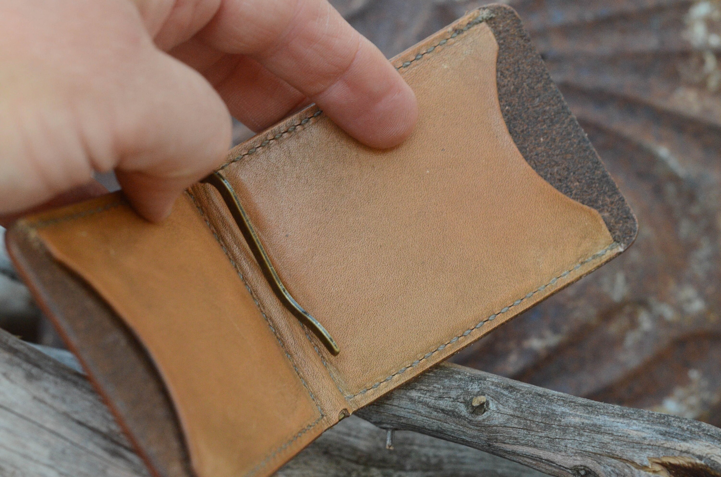 Handmade Leather Card Wallet With Money Clip - Rugged