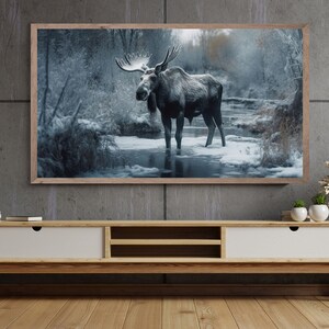 Samsung Frame TV Art, Rustic Moose Painting, Samsung Art TV, Digital Download for Samsung Frame, Lodge Home Decor, Frame TV Art, Minimalist