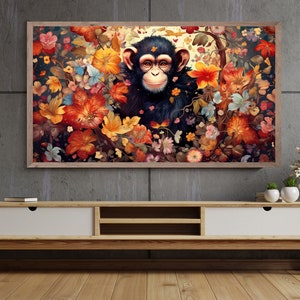 Samsung Frame TV Art, Monkey Flowers, Samsung Art TV, Digital Download for Samsung Frame, Aesthetic Home Decor, Wall Art, Frame TV Art