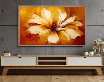 Samsung Frame TV Art, Amber Flower Painting, Samsung Art TV, Digital Download for Samsung Frame, Abstract Wall Art, Frame TV Art, Minimalist