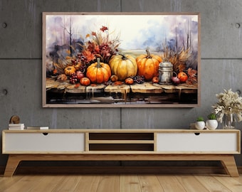 Samsung Frame TV Art, Fall Pumpkin Tavle, Samsung Art TV, Digital Download for Samsung Frame, Fall Wall Art, Watercolor Pumpkins, Home Decor