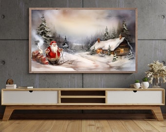 Samsung Rahmen TV Kunst, Weihnachtsmann Kunst Aquarell, Samsung Art TV, digitaler Download für Samsung, Weihnachtsdekor, Rahmen TV Kunst, Urlaub Wohndekor