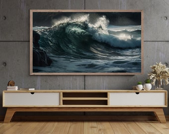 Samsung Frame TV Art, Ocean Wave Painting, Samsung Art TV, Digital Download for Samsung Frame, Abstract Wall Art, Frame TV Art, Watercolor