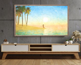 Samsung Frame TV Art, Beach Girl Watercolor, Samsung Art TV, Digital Download for Samsung Frame, Abstract Wall Art, Frame TV Art, Minimalist