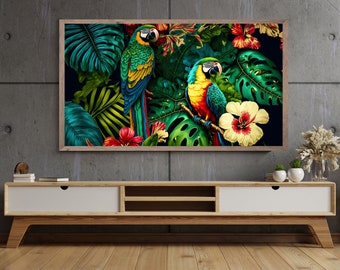 Samsung Frame TV Art, Parrots Art, Samsung Art TV, Digital Download for Samsung Frame, Summer Wall Décor, Minimalist, Room Décor Aesthetic
