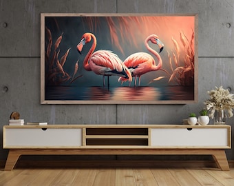 Samsung Rahmen TV Kunst, rosa Flamingos, Samsung Art TV, digitaler Download für Samsung Rahmen, Sommer Wandkunst, Rahmen TV Kunst, minimalistische Malerei