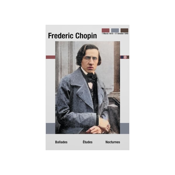Frederic Chopin wall art print, composer poster, classical music, pianist friend gift, piano poster, nocturne