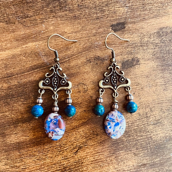 Purple chandelier earrings- Purple stone earring | Mexican Jewellery |Big earrings | Bubble Chandelier | Ear Stack Set | Sunrise Earring