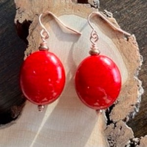 Beautiful Red Drop Earrings, Event Earring, Colourful Bead Earrings, vampire drop earring, heishi Creole hoops, Minimalism Errings