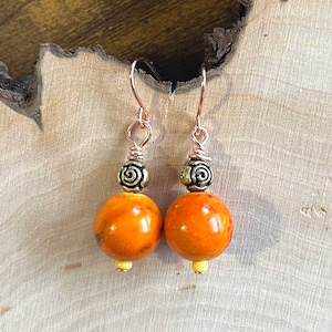Orange Drop Earrings, Orange Dangle Earrings, Gift for women, Fall Earrings, Fall Jewelry, Earthy Jewelry