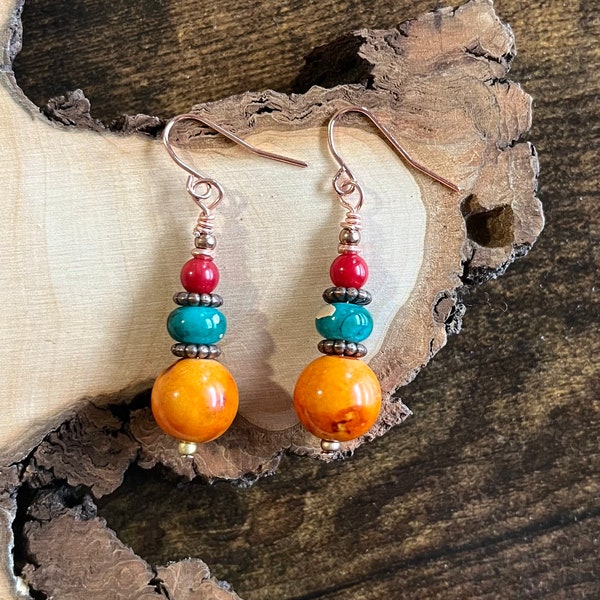 Multi Color Semi Precious Stone Earrings, Multi Stone Dangle Earrings, Colorful stone earring, Colorful Cluster Earring, Christmas yearing.