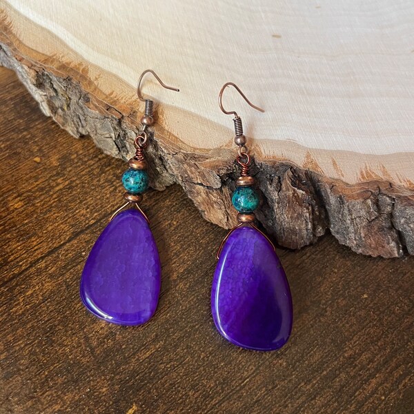 Beautiful Purple stone earrings, purple Drop Earrings, February Birthstone Earrings, Genuine Purple Gemstone, Dangle Drop Earrings, Gifts