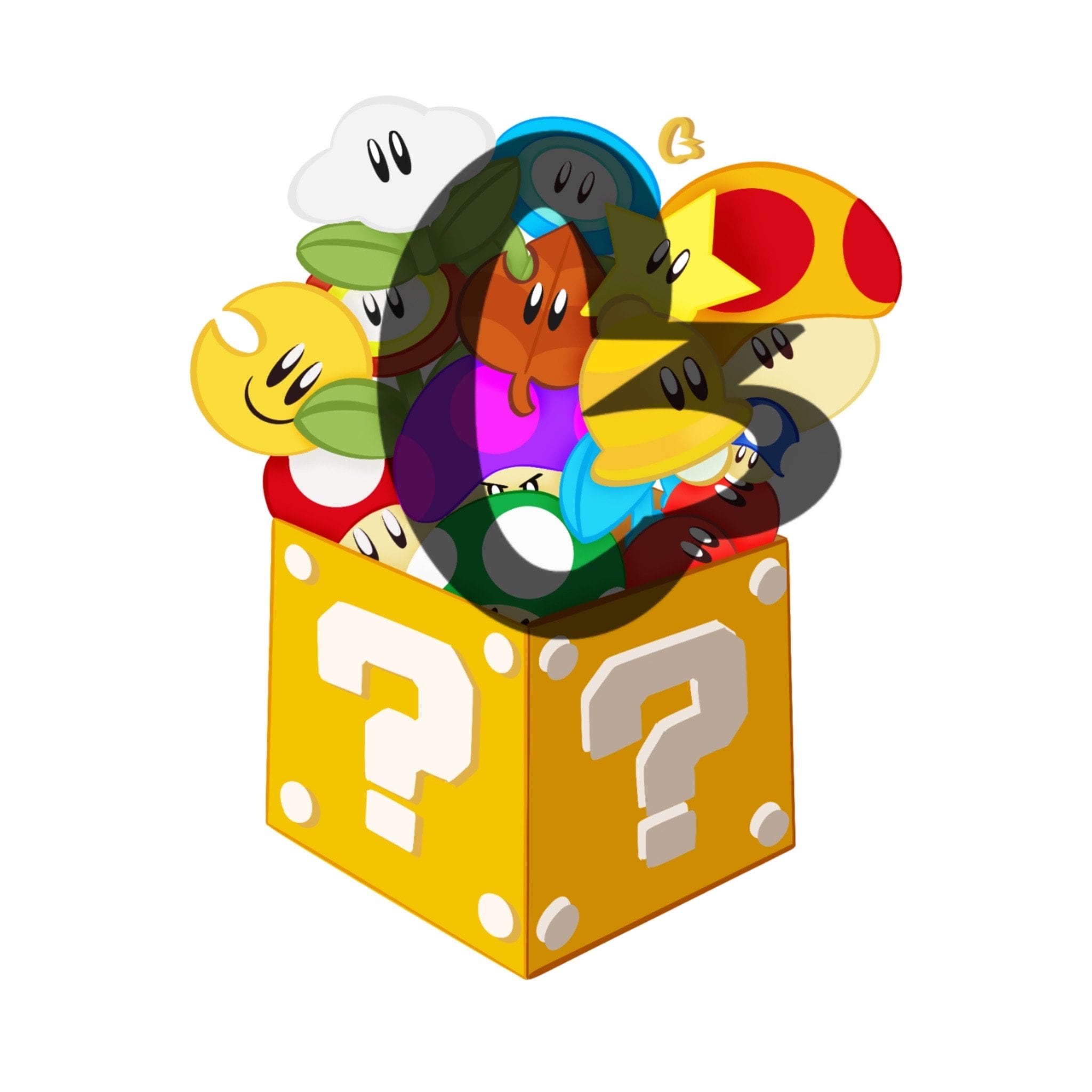 Yoshi Question Box Power Ups Sticker Box, Fan Art Vinyl Stickers, Yoshi, Question Block ...